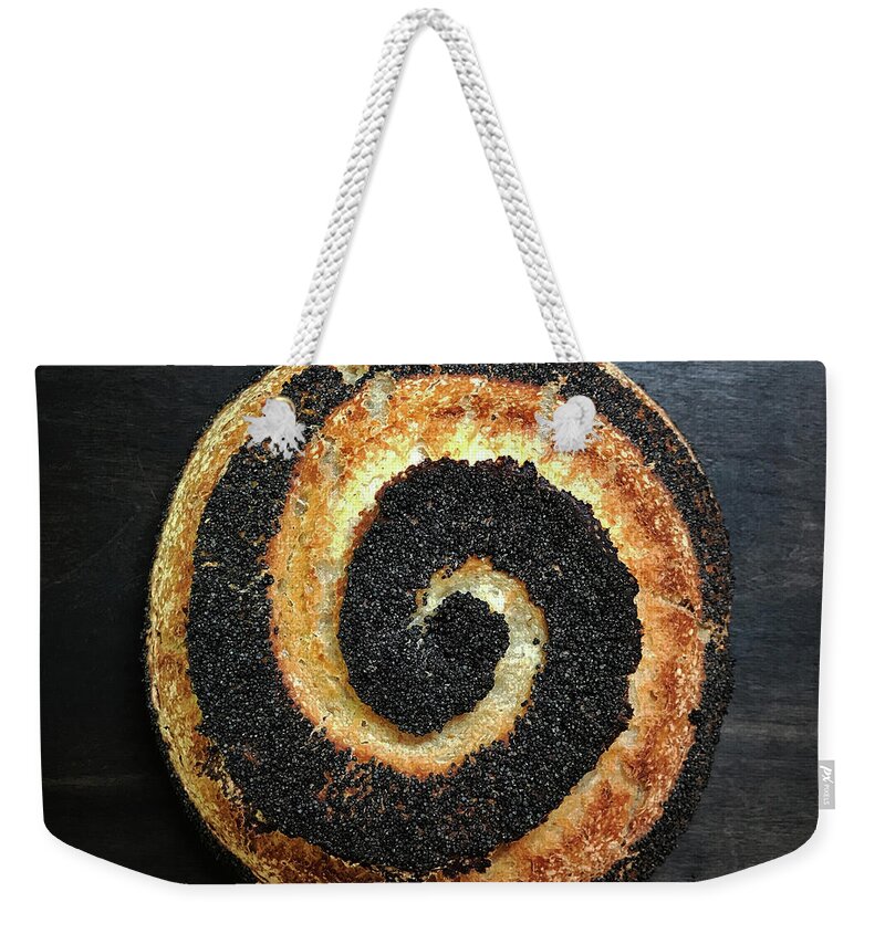 Bread Weekender Tote Bag featuring the photograph Poppy Seed Sourdough Trio - Spiral by Amy E Fraser