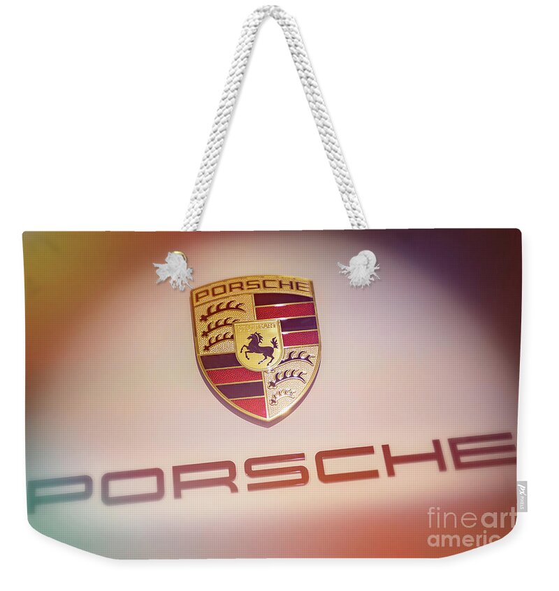 Porsche Logo Weekender Tote Bag featuring the photograph Porsche Car Emblem Angled by Stefano Senise