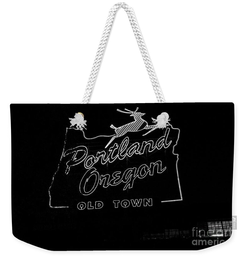 Black And White Weekender Tote Bag featuring the photograph Portland Neon by David Bearden
