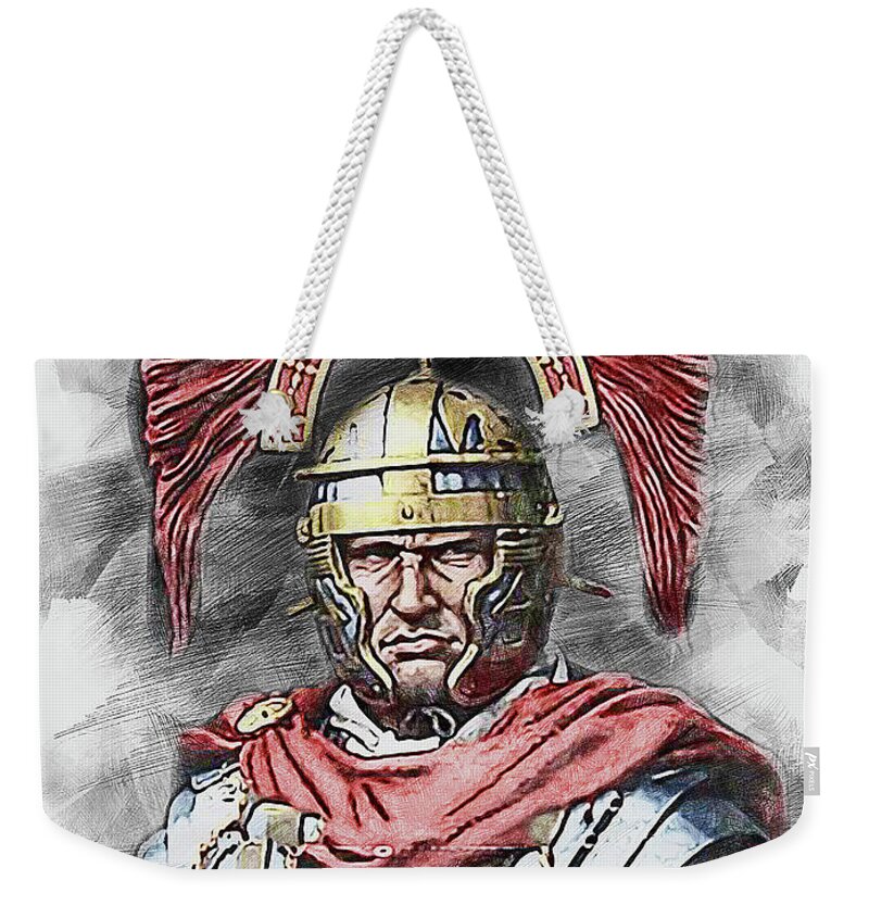 Roman Legion Weekender Tote Bag featuring the painting Portrait of a Roman Legionary - 48 by AM FineArtPrints