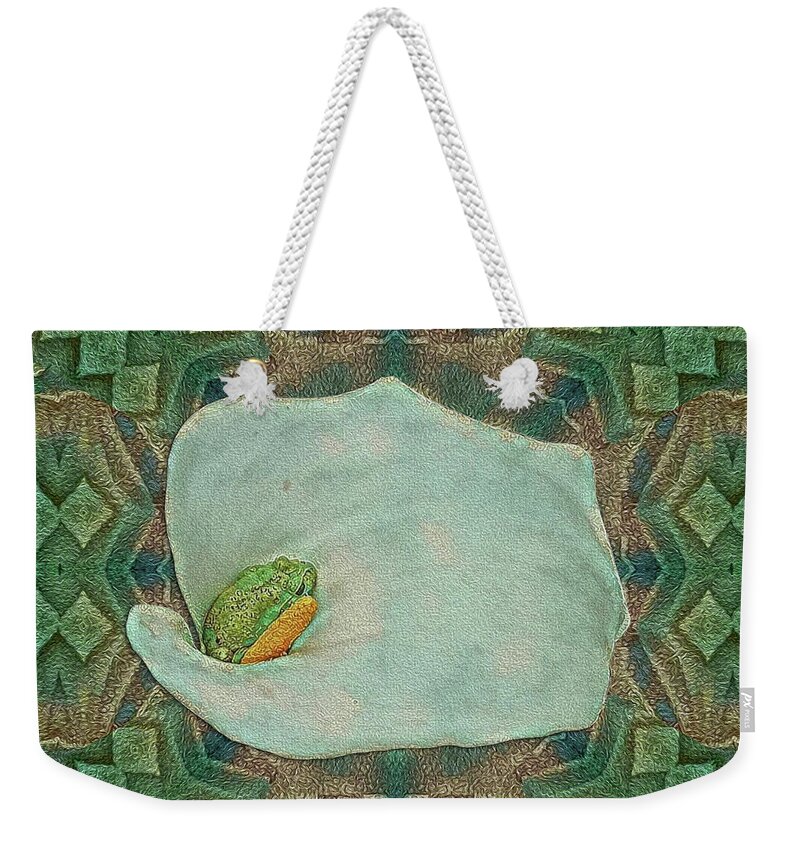 Frog Weekender Tote Bag featuring the digital art Portrait of a Swap Frog Prince by Diego Taborda