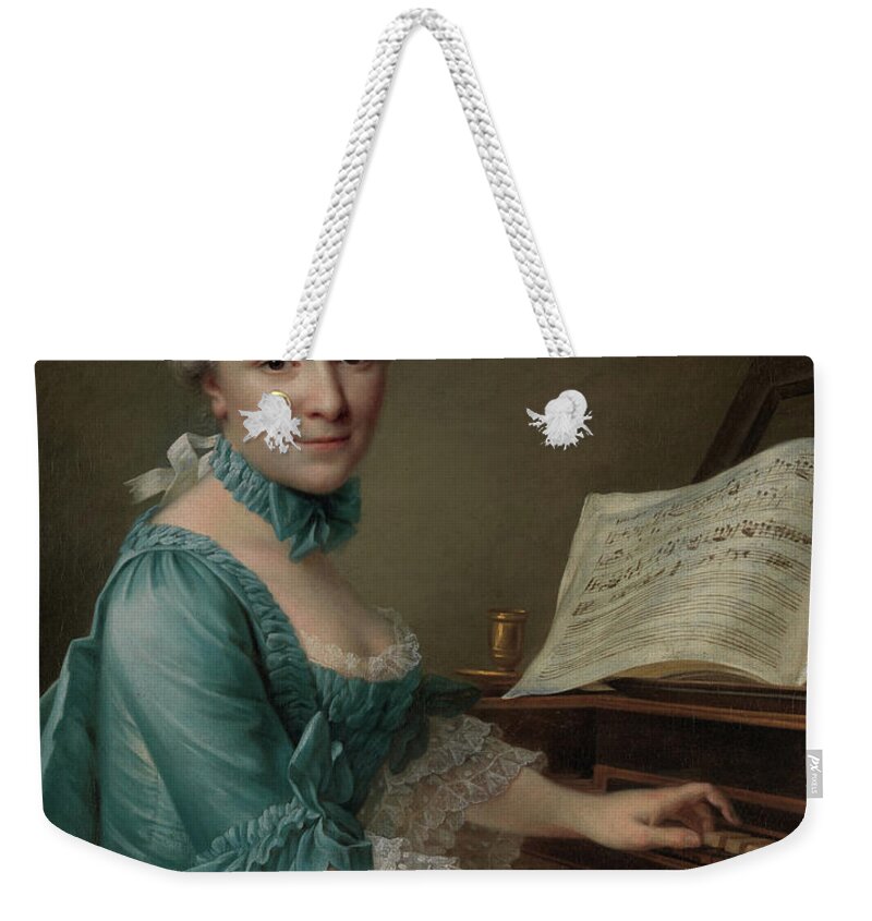 Classical Weekender Tote Bag featuring the painting Portrait of a Woman, Said to be Madame Charles Simon Favart , 1757 by Francois-Hubert Drouais