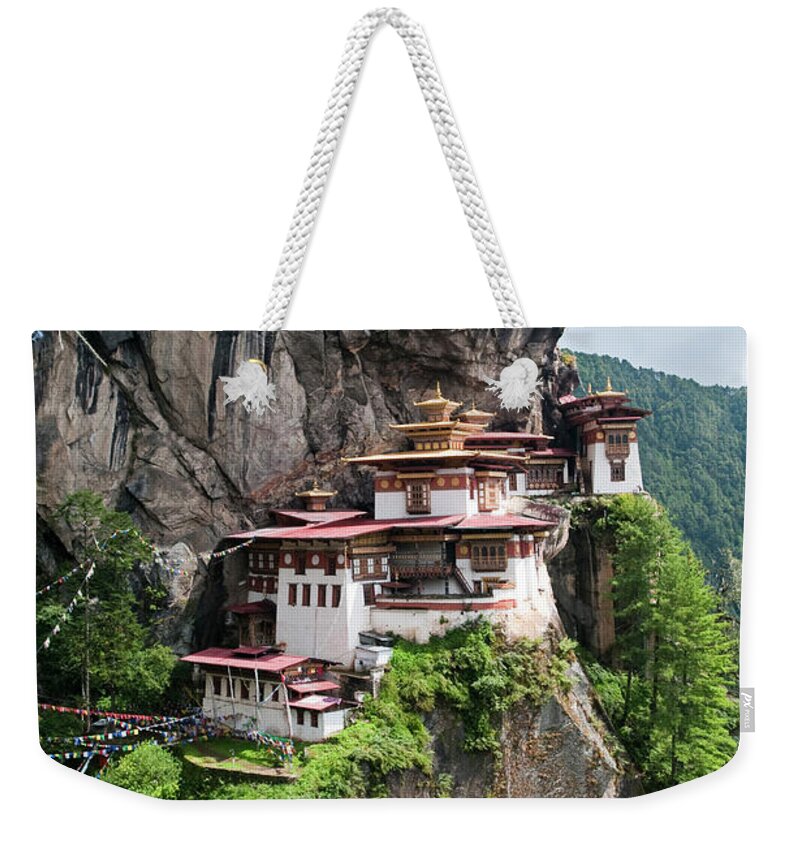 Built Structure Weekender Tote Bag featuring the photograph Portrait View Of Tigers Nest Monastery by Leezsnow