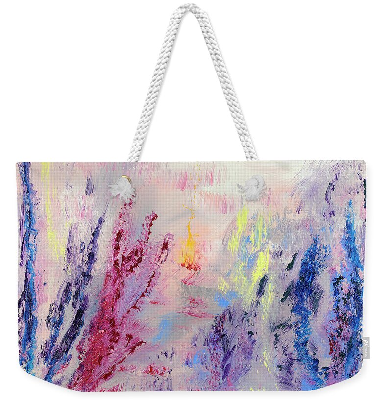 Portugal. Weekender Tote Bag featuring the painting Portugal. Purple Yellow Red and Blue by Joe Loffredo