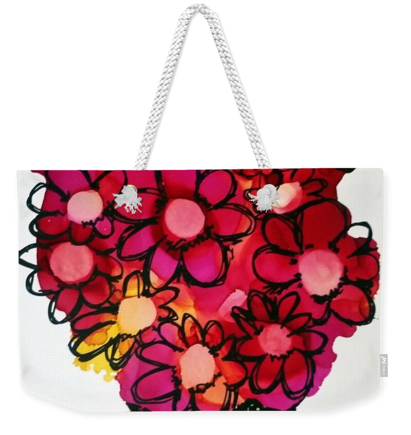 Alcohol Ink Weekender Tote Bag featuring the painting POSCA bouquet 1 by Beth Kluth