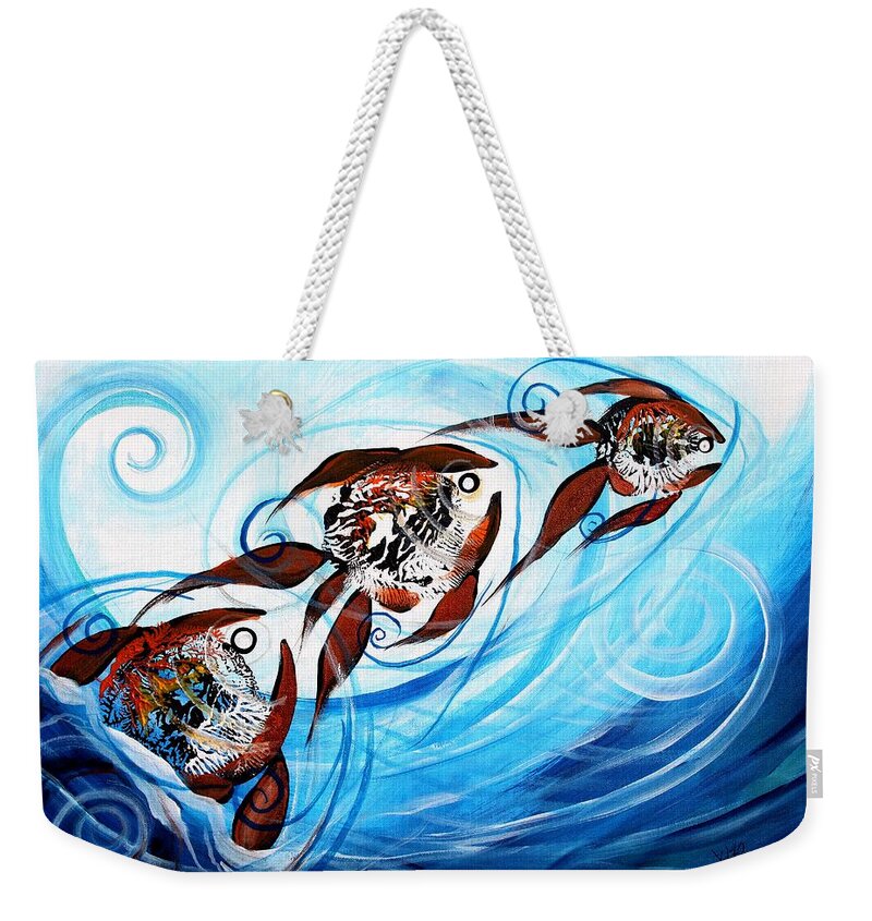 Fish Weekender Tote Bag featuring the painting Positive Position, Abstract Fish by J Vincent Scarpace