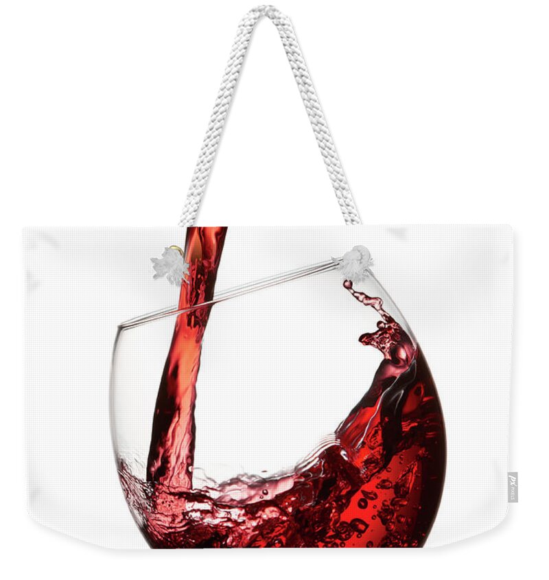 White Background Weekender Tote Bag featuring the photograph Pouring Red Wine by Ansonsaw