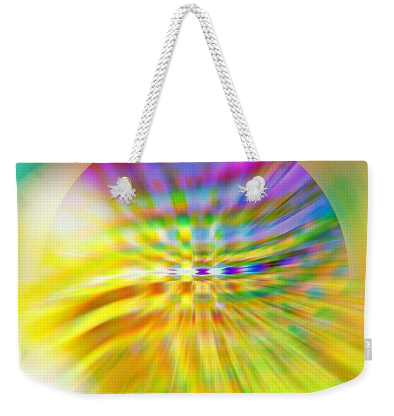 Colorful Weekender Tote Bag featuring the digital art Pouring Sunshine And Rainbows by Rachel Hannah