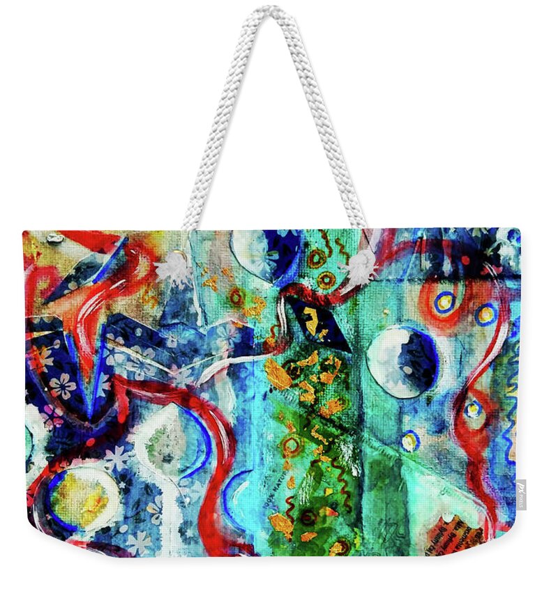 Universe Weekender Tote Bag featuring the mixed media POW went the Universe by Mimulux Patricia No