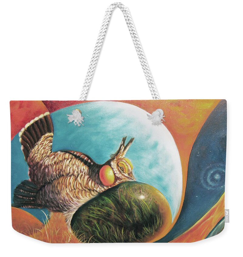 Prairie Hen Weekender Tote Bag featuring the painting Prairie Hen by Sherry Strong