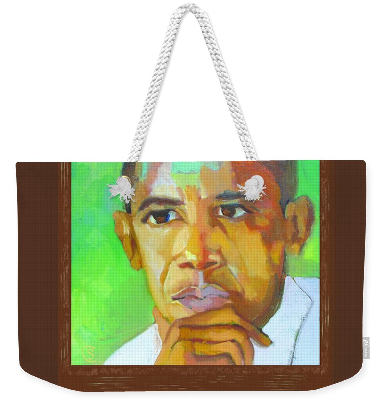 Presendential Weekender Tote Bag featuring the digital art President Barack Hussein Obama, Poster by Suzanne Giuriati Cerny