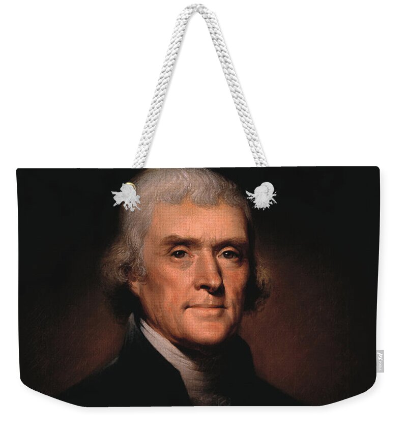 Thomas Jefferson Weekender Tote Bag featuring the painting President Thomas Jefferson by War Is Hell Store