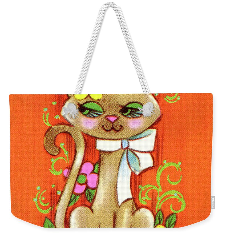 Animal Weekender Tote Bag featuring the drawing Pretty Cat by CSA Images