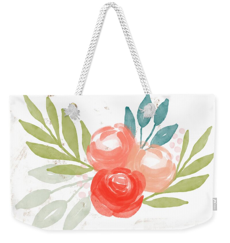 Roses Weekender Tote Bag featuring the mixed media Pretty Coral Roses - Art by Linda Woods by Linda Woods