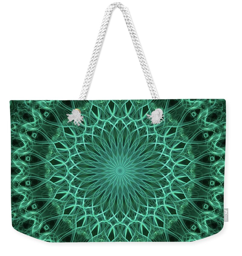 Mandala Weekender Tote Bag featuring the digital art Pretty mandala in malachite green color by Jaroslaw Blaminsky