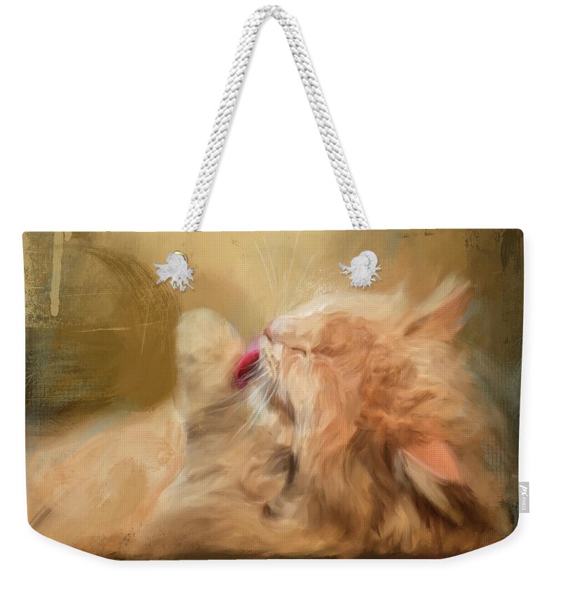 Colorful Weekender Tote Bag featuring the painting Primping by Jai Johnson