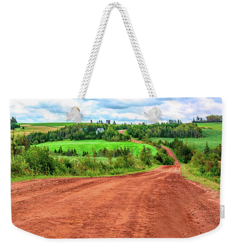 Prince Edward Island Weekender Tote Bag featuring the photograph Prince Edward Island Red Dirt Road by Douglas Wielfaert