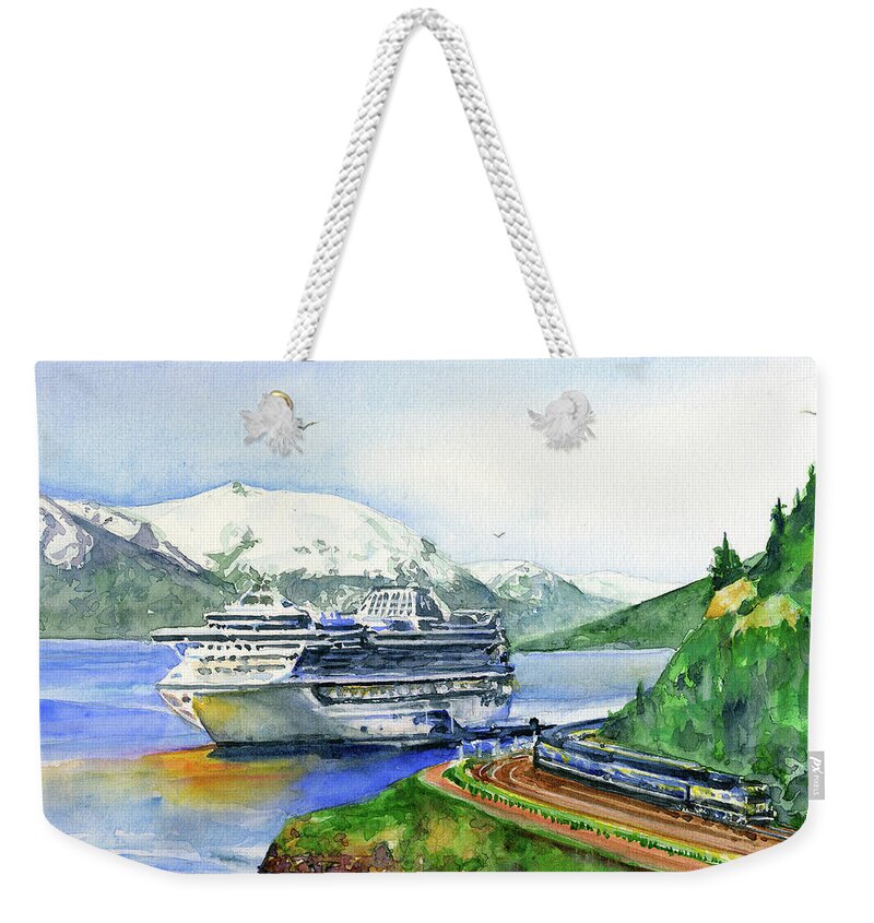 Ship Weekender Tote Bag featuring the painting Princess In Whittier, Alaska by John D Benson