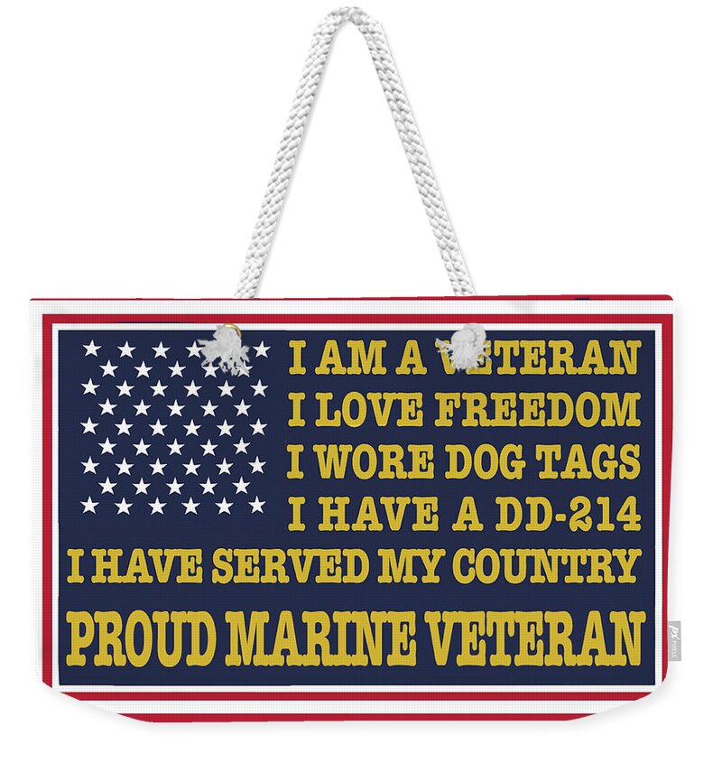 United States Marine Corp Weekender Tote Bag featuring the digital art Proud Marine Veteran by Pheasant Run Gallery