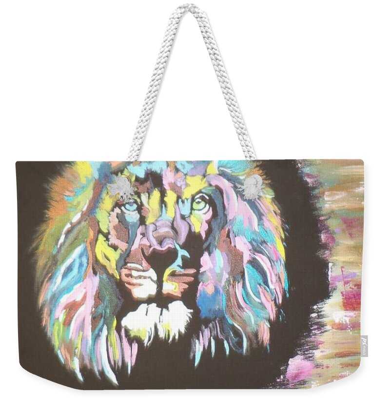 Lion Weekender Tote Bag featuring the painting Psychedelic Lion # 80 by Donald Northup
