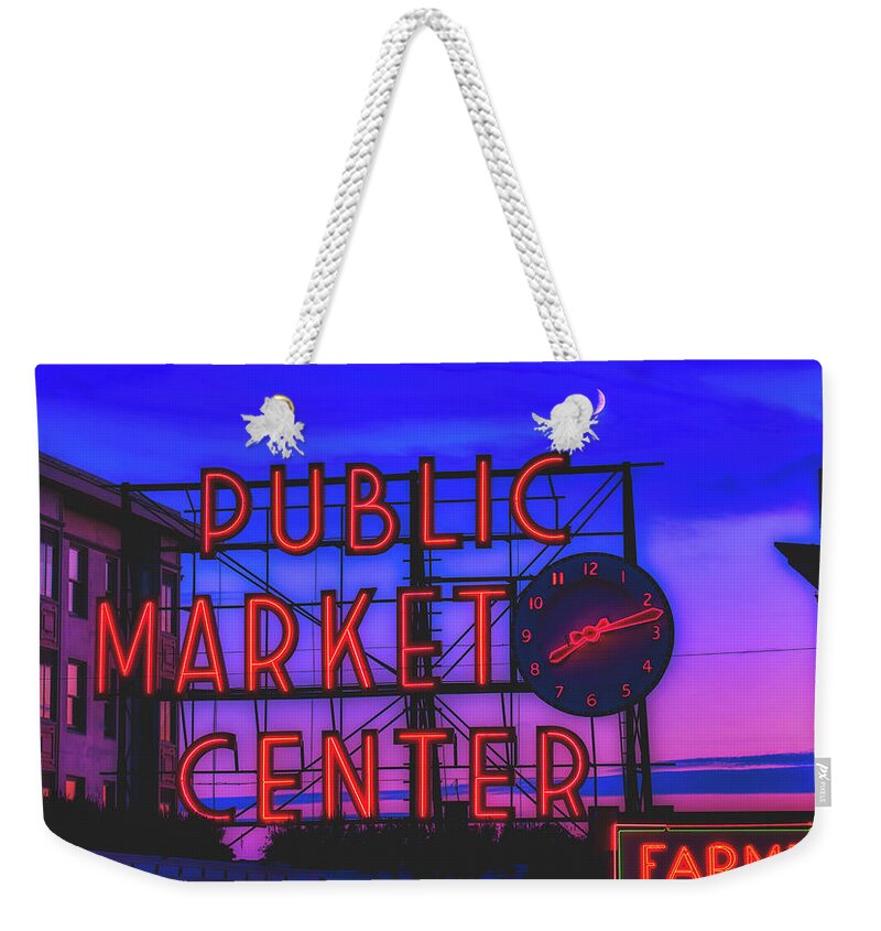 Pike Place Market Weekender Tote Bag featuring the photograph Public Market Center - Seattle by Mountain Dreams
