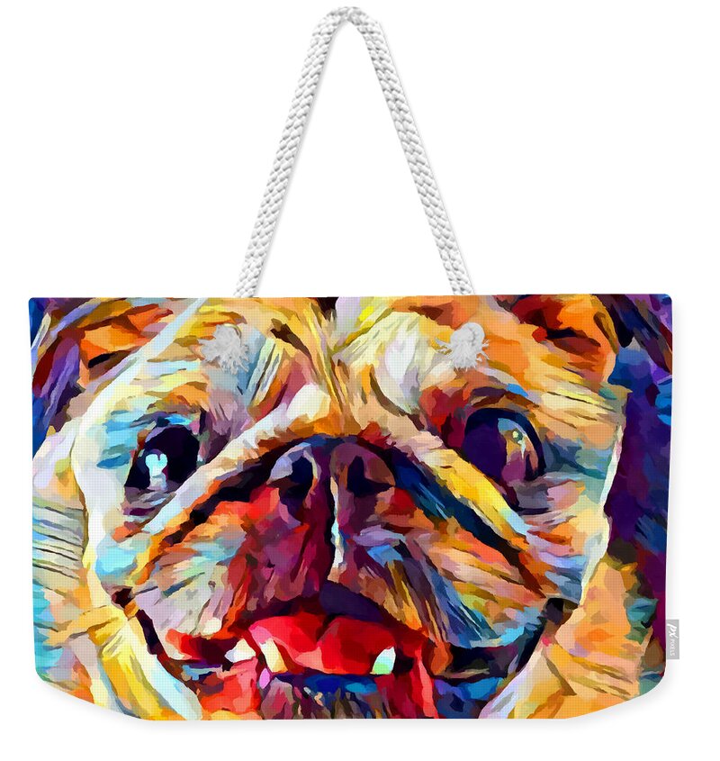 Pug Weekender Tote Bag featuring the painting Pug 4 by Chris Butler