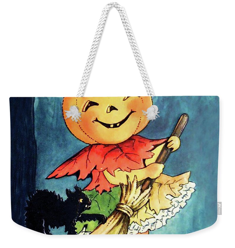 Pumpkin Weekender Tote Bag featuring the digital art Pumpkin witch girl by Long Shot