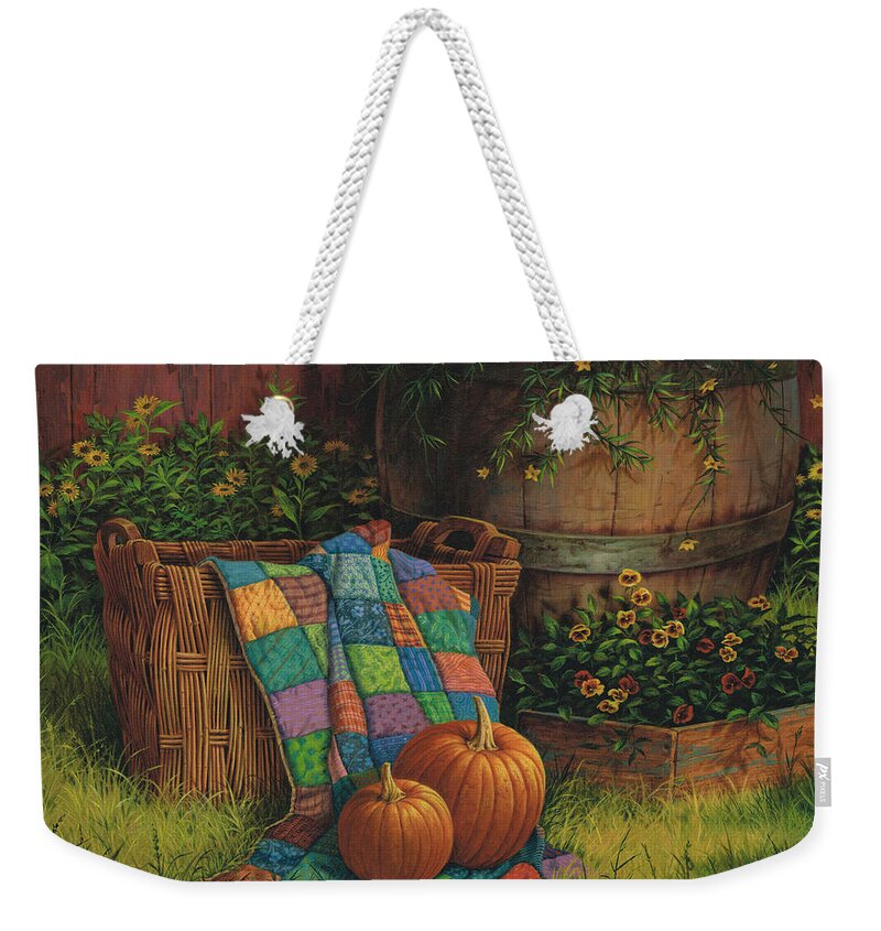 Michael Humphries Weekender Tote Bag featuring the painting Pumpkins and Patches by Michael Humphries