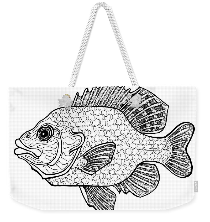 Animal Portrait Weekender Tote Bag featuring the drawing Pumpkinseed Fish by Amy E Fraser