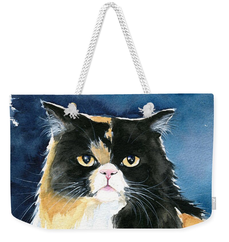 Cat Weekender Tote Bag featuring the painting Pumpy Persian Princess by Dora Hathazi Mendes
