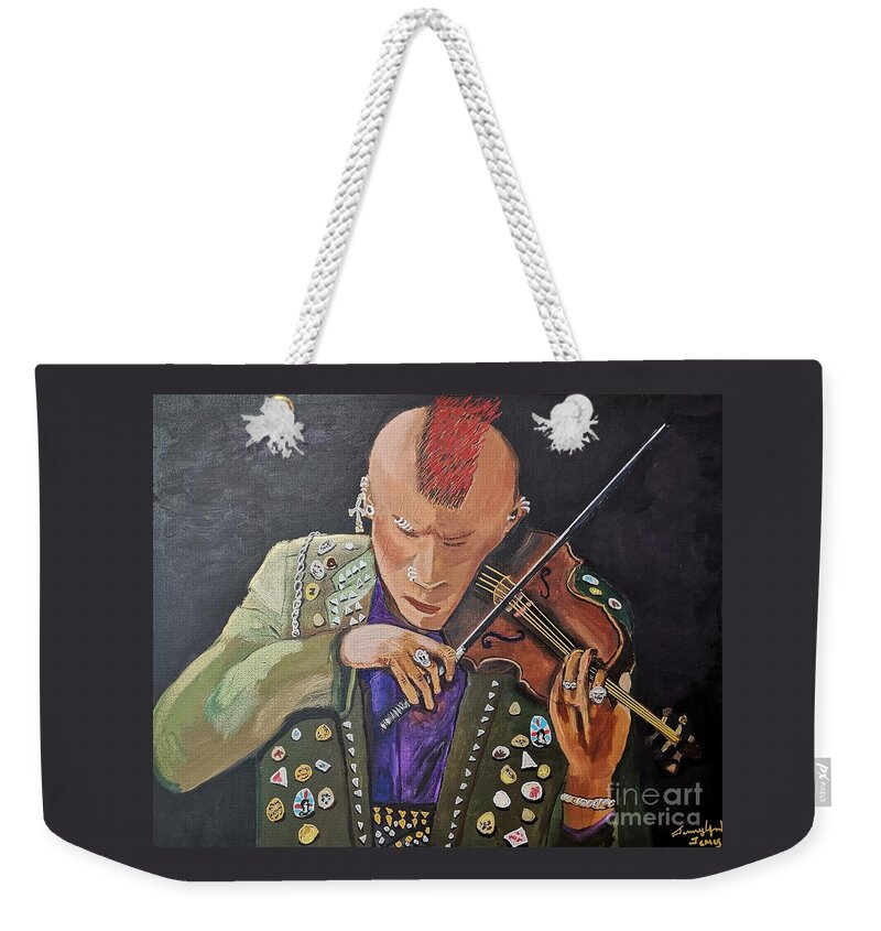 Punk Fiddle Weekender Tote Bag featuring the painting Punk Fiddler by Jennylynd James