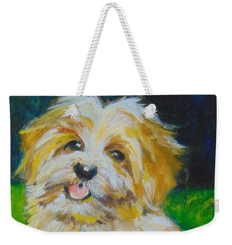Terrier Weekender Tote Bag featuring the painting Puppy by Saundra Johnson