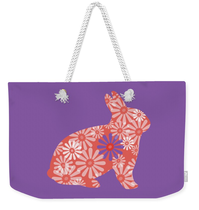 Rabbit Weekender Tote Bag featuring the digital art Purple and Coral Bunny III by Marianne Campolongo