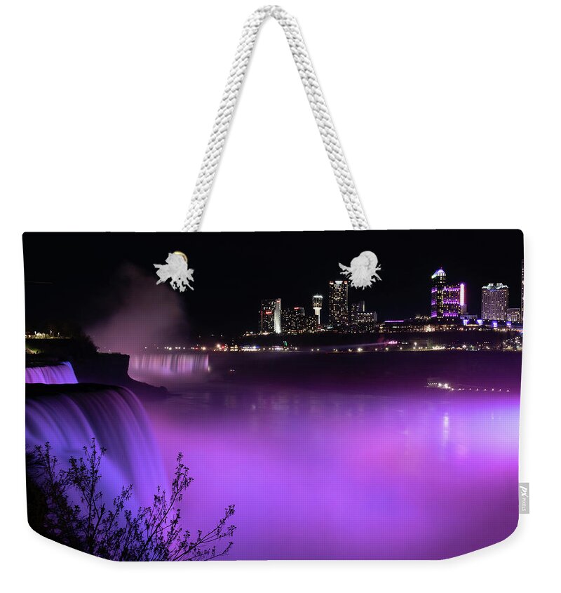 Niagara Falls Weekender Tote Bag featuring the photograph Purple Falls by Vicky Edgerly