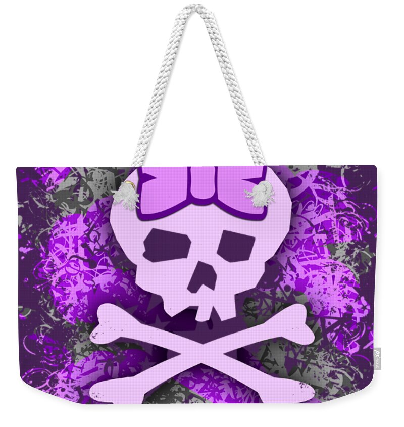Purple Weekender Tote Bag featuring the digital art Purple Girly Skull Graphic by Roseanne Jones