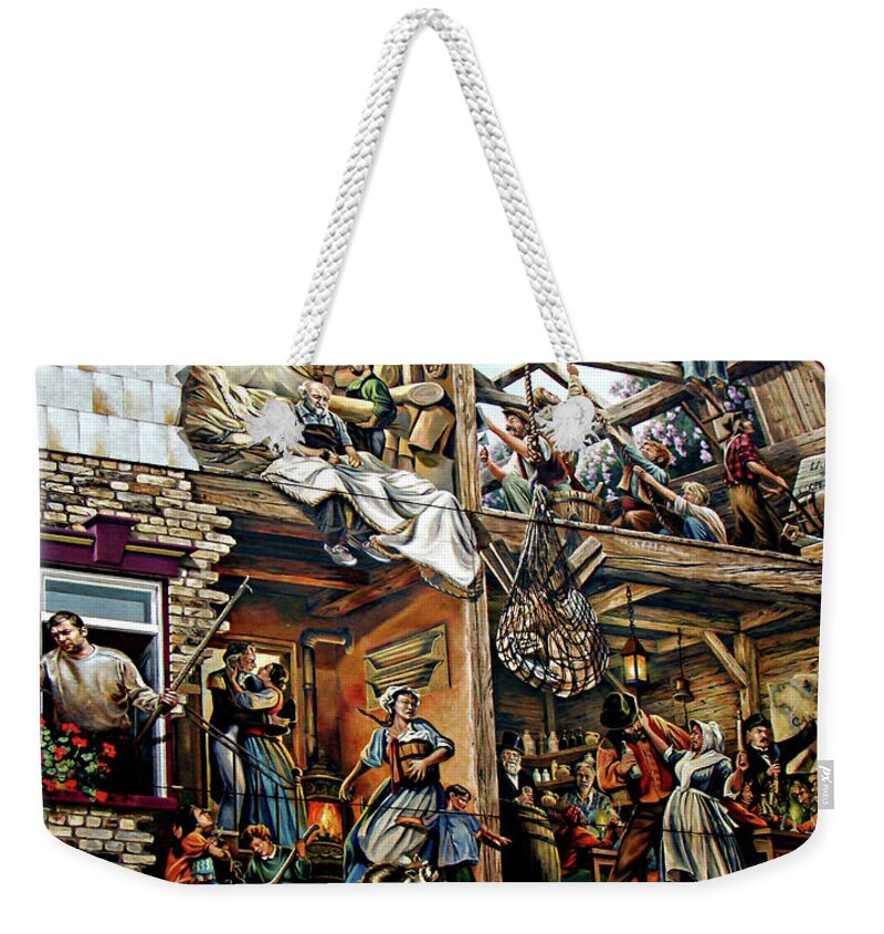 Quebec Weekender Tote Bag featuring the photograph Quebec City Historical Mural by Al Bourassa