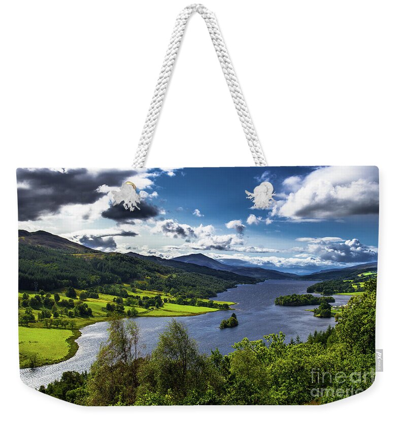 Agriculture Weekender Tote Bag featuring the photograph Queen's View With Loch Tummel In Scotland by Andreas Berthold