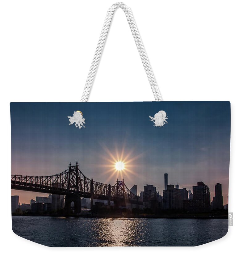 New York Sunset Weekender Tote Bag featuring the photograph Queensboro Bridge by Chris Spencer