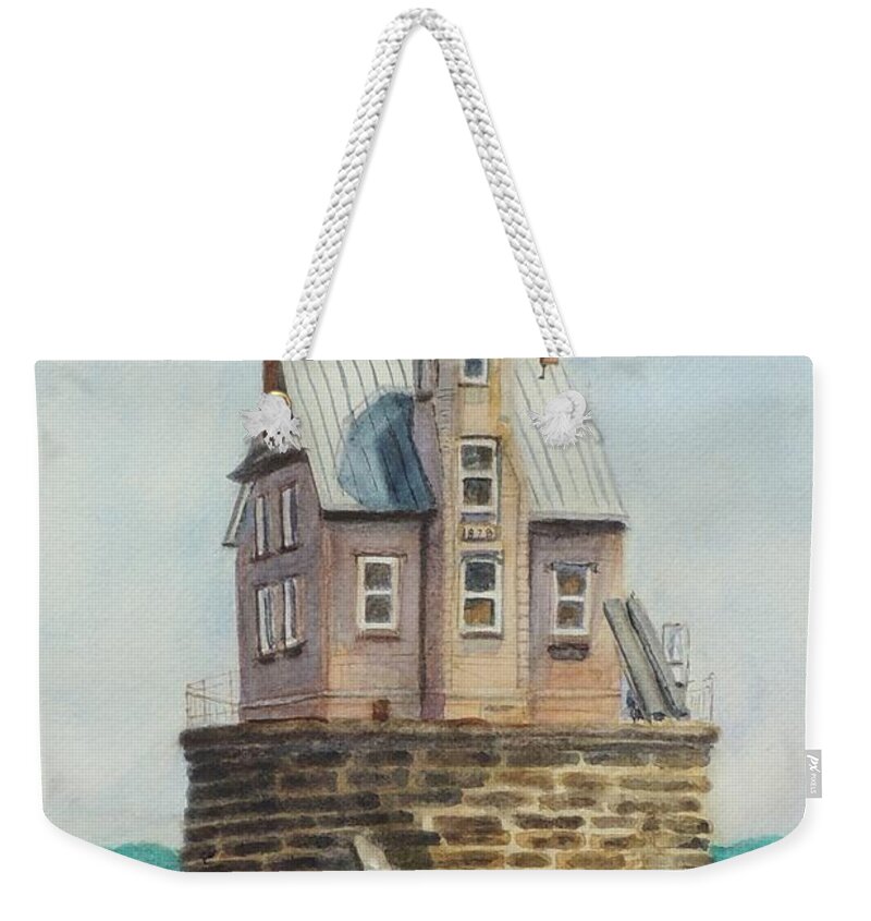 Race Rock Weekender Tote Bag featuring the painting Race Rock Lighthouse by Patty Kay Hall