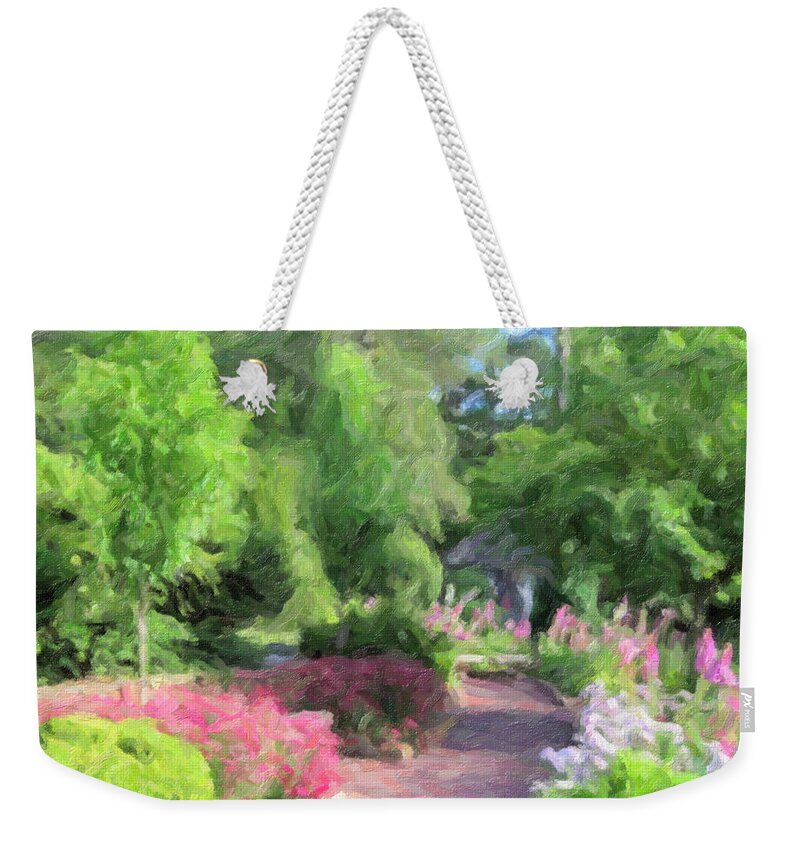 Duke Gardens Weekender Tote Bag featuring the digital art Racing for Pinks by David Zimmerman