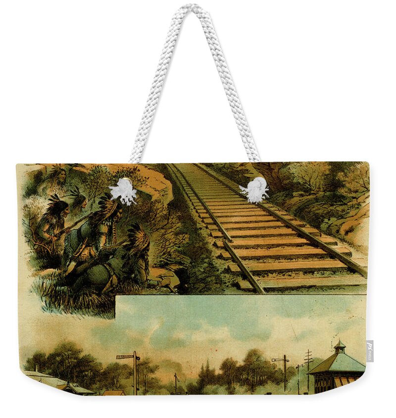 Locomotives Weekender Tote Bag featuring the painting Railroad ABC - I is for Indian Train Wreckers - J is for junction by Unknown