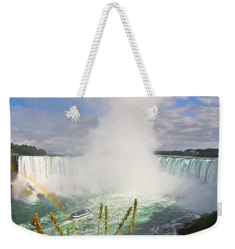 Scenics Weekender Tote Bag featuring the photograph Rainbow At Niagara Falls by Aaron Reker Photography