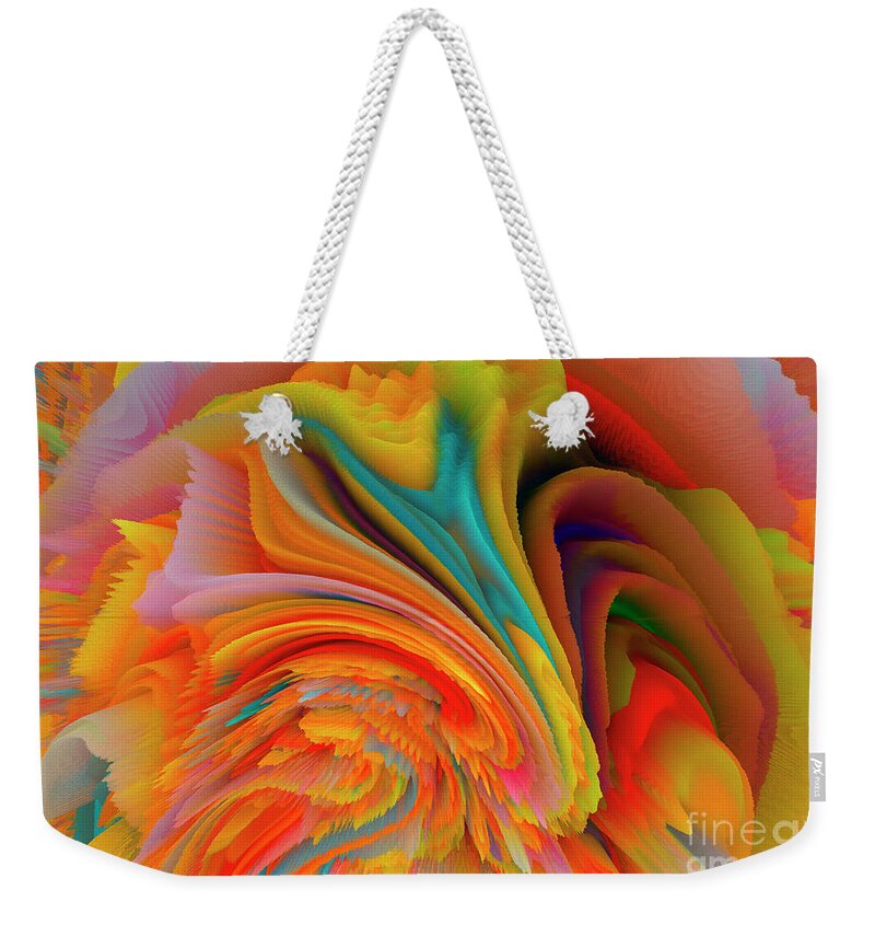 Rainbow Weekender Tote Bag featuring the mixed media A Flower In Rainbow Colors Or A Rainbow In The Shape Of A Flower 2 by Elena Gantchikova