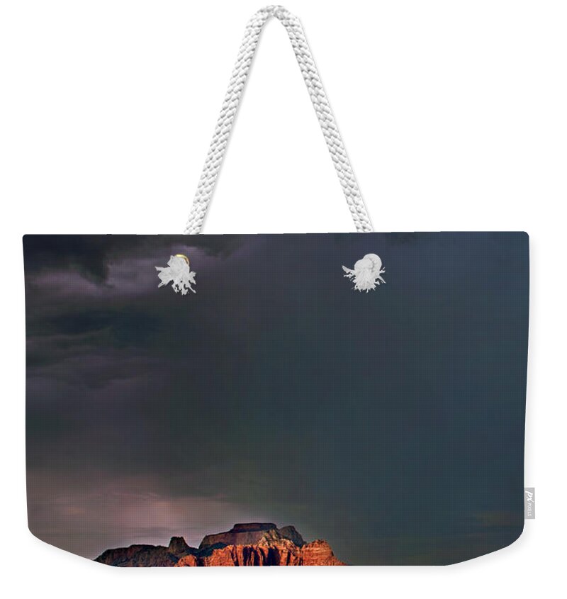 Dave Welling Weekender Tote Bag featuring the photograph Rainbow In A Summer Storm Back Of Zion Utah by Dave Welling