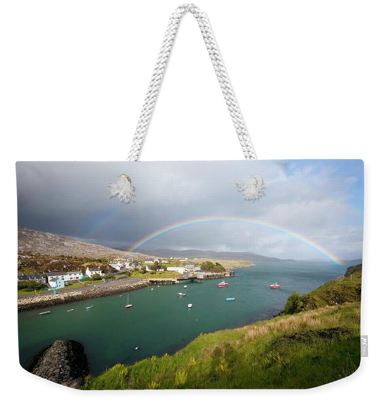 Scenics Weekender Tote Bag featuring the photograph Rainbow In The Outer Hebrides Tarbert by Nicolamargaret