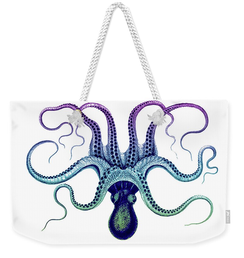 Rainbow Octopus Weekender Tote Bag featuring the drawing Rainbow Octopus by Susan Maxwell Schmidt