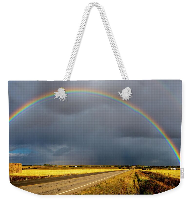 2018-09-24 Weekender Tote Bag featuring the photograph Rainbow Over Crop Land by Phil And Karen Rispin