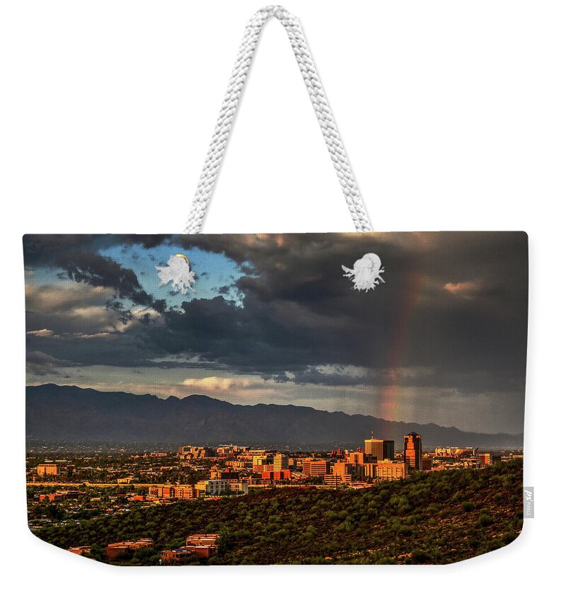Tucson Weekender Tote Bag featuring the photograph Rainbow over Tucson by Chance Kafka