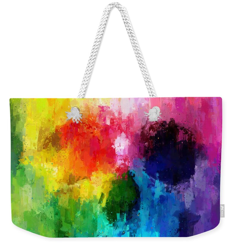 Rainbow Weekender Tote Bag featuring the painting Rainbow skull by Vart Studio