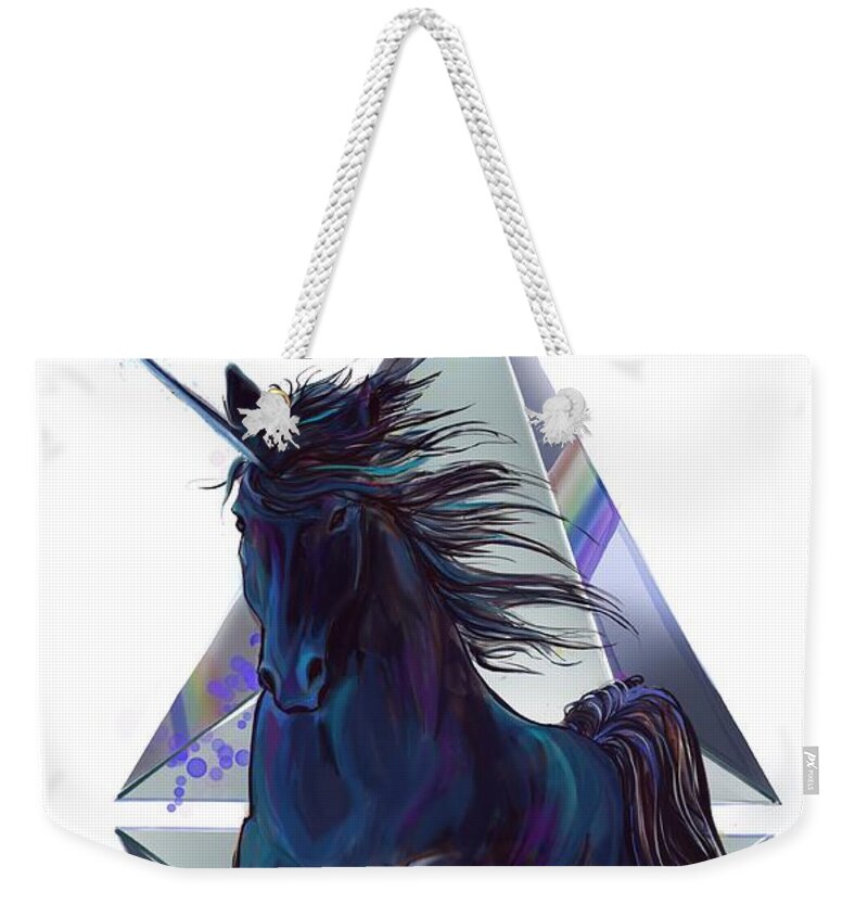 Unicorn Weekender Tote Bag featuring the painting Rainbow unicorn by Sassan Filsoof